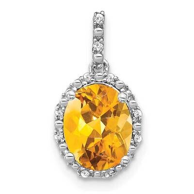 Oval Citrine Diamond Halo Pendant 14k White Gold PM7063-CI-006-WA, MPN: PM7063-CI-006-WA,
