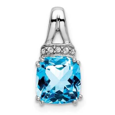 Cushion Blue Topaz Diamond Pendant 14k White Gold PM7074-BT-004-WA, MPN: PM7074-BT-004-WA,