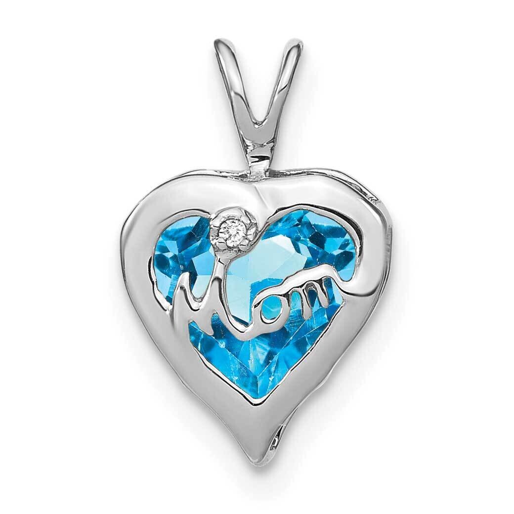 Blue Topaz Diamond Mom Heart Pendant 14k White Gold PM7003-BT-001-WA, MPN: PM7003-BT-001-WA,