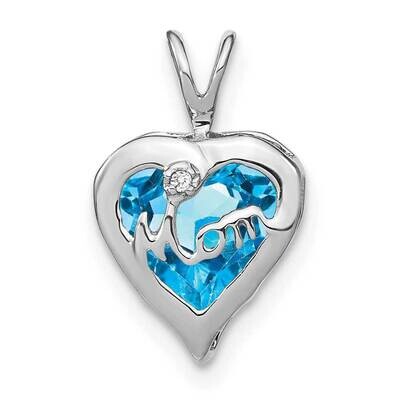 Blue Topaz Diamond Mom Heart Pendant 14k White Gold PM7003-BT-001-WA, MPN: PM7003-BT-001-WA,