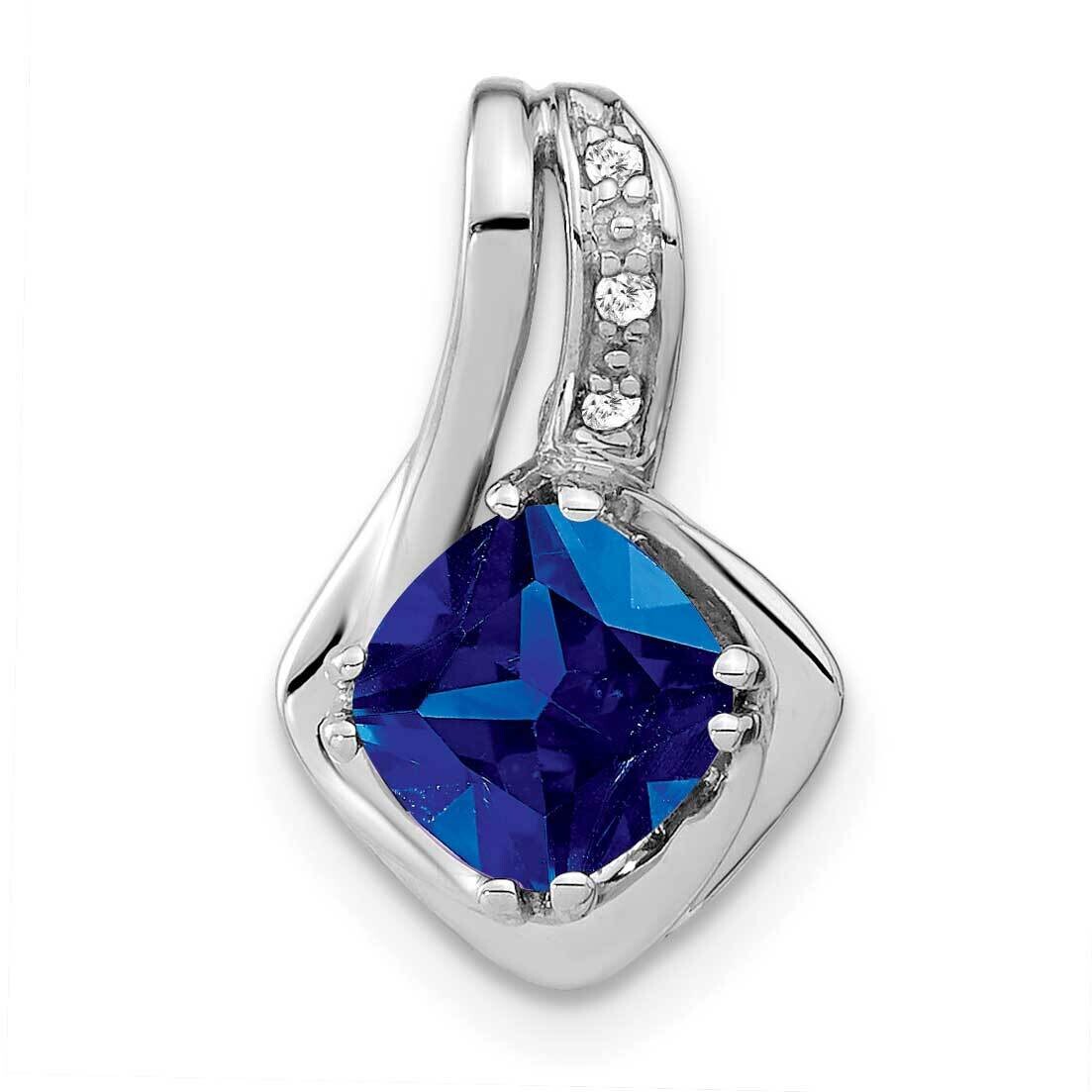 Created Sapphire Diamond Chain Siide Pendant 14k White Gold PM7117-SA-002-WA, MPN: PM7117-SA-002-WA,