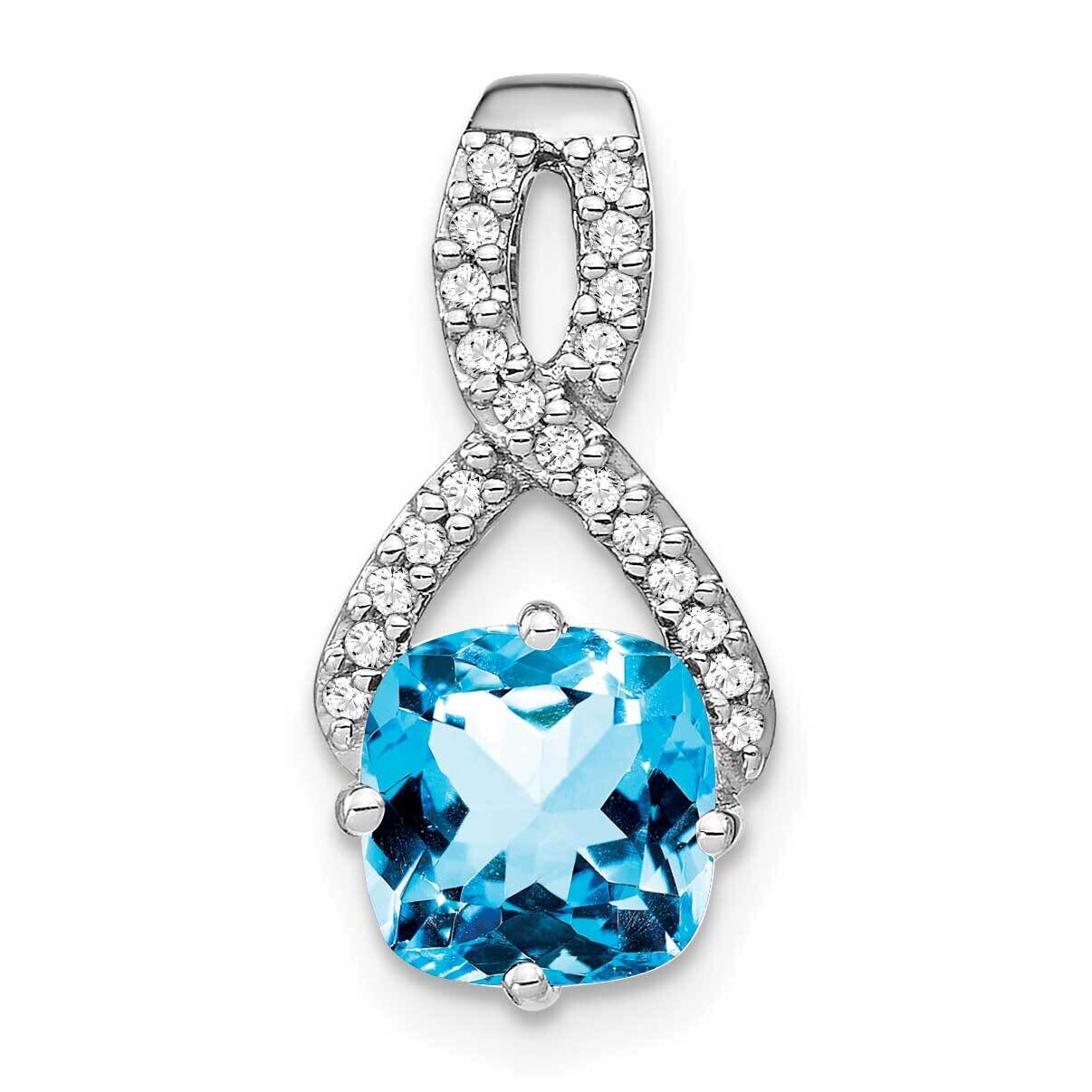 Cushion Blue Topaz Diamond Pendant 14k White Gold PM7059-BT-010-WA, MPN: PM7059-BT-010-WA,