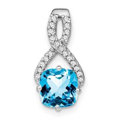 Cushion Blue Topaz Diamond Pendant 14k White Gold PM7059-BT-010-WA, MPN: PM7059-BT-010-WA,