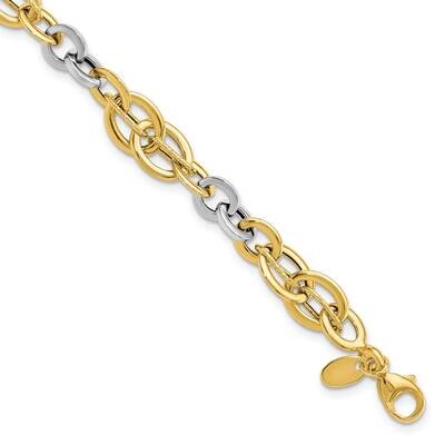 Polished Textured Fancy Link Bracelet 7.75 Inch 14k Two-Tone Gold FB2001-7.75, MPN: FB2001-7.75,
