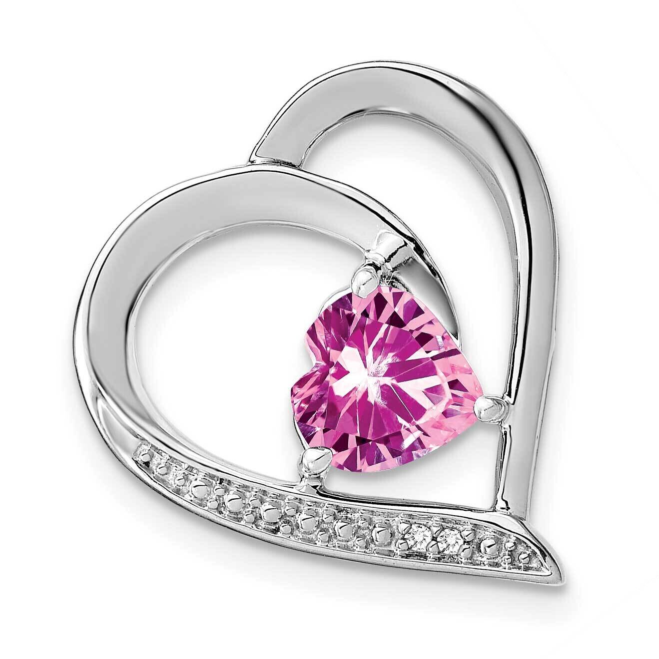 Rhod-Plated Created Pink Sapphire/Diamond Pendant Sterling Silver PM4441-CPS-001-SSA