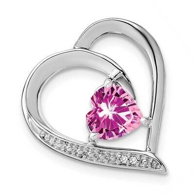 Rhod-Plated Created Pink Sapphire/Diamond Pendant Sterling Silver PM4441-CPS-001-SSA, MPN: PM4441-C…