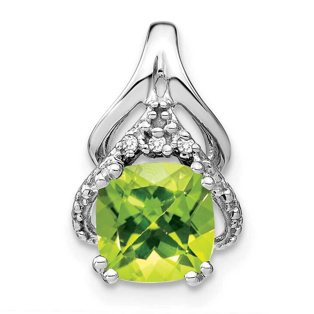 Cushion Peridot Diamond Pendant 14k White Gold PM7061-PE-001-WA, MPN: PM7061-PE-001-WA,