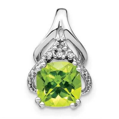 Cushion Peridot Diamond Pendant 14k White Gold PM7061-PE-001-WA, MPN: PM7061-PE-001-WA,