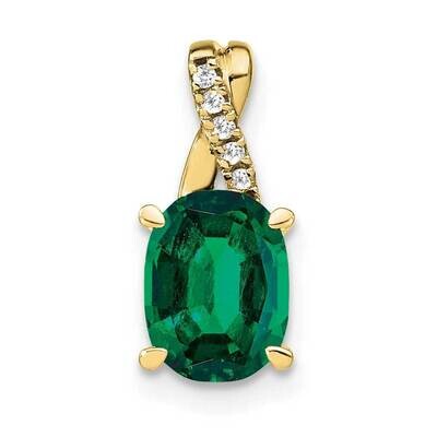 Oval Created Emerald Diamond Pendant 10k Gold PM4235-CEM-003-1YA, MPN: PM4235-CEM-003-1YA,