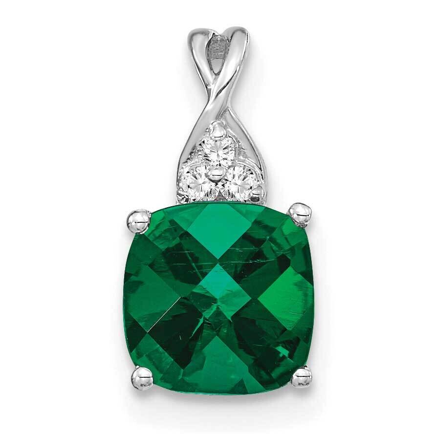 Checkerboard Created Emerald Diamond Pendant 14k White Gold PM4393-CEM-003-WA, MPN: PM4393-CEM-003-…