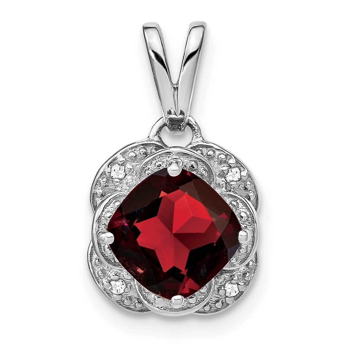 Cushion Garnet Diamond Pendant 14k White Gold PM7037-GA-002-WA, MPN: PM7037-GA-002-WA,