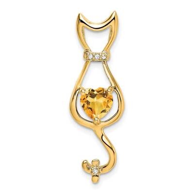Citrine Diamond Cat Pendant 14k Gold PM7030-CI-002-YA, MPN: PM7030-CI-002-YA,