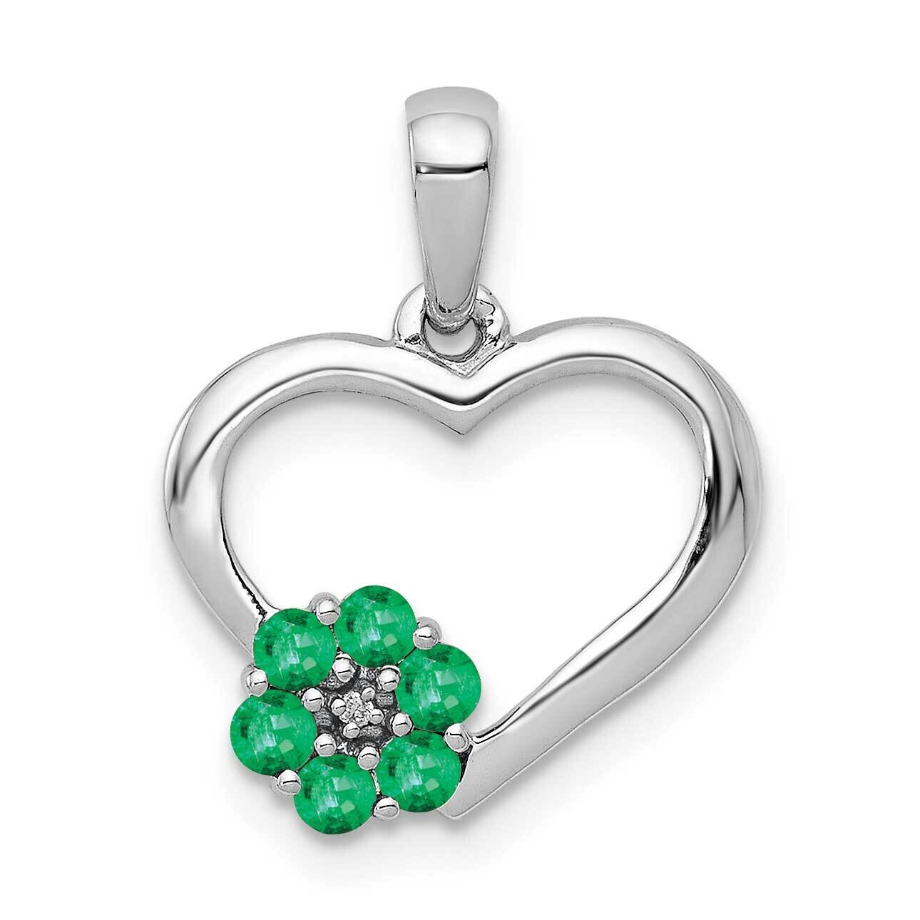 Diamond Emerald Heart Flower Pendant 10k White Gold PM5271-EM-003-1WA, MPN: PM5271-EM-003-1WA,