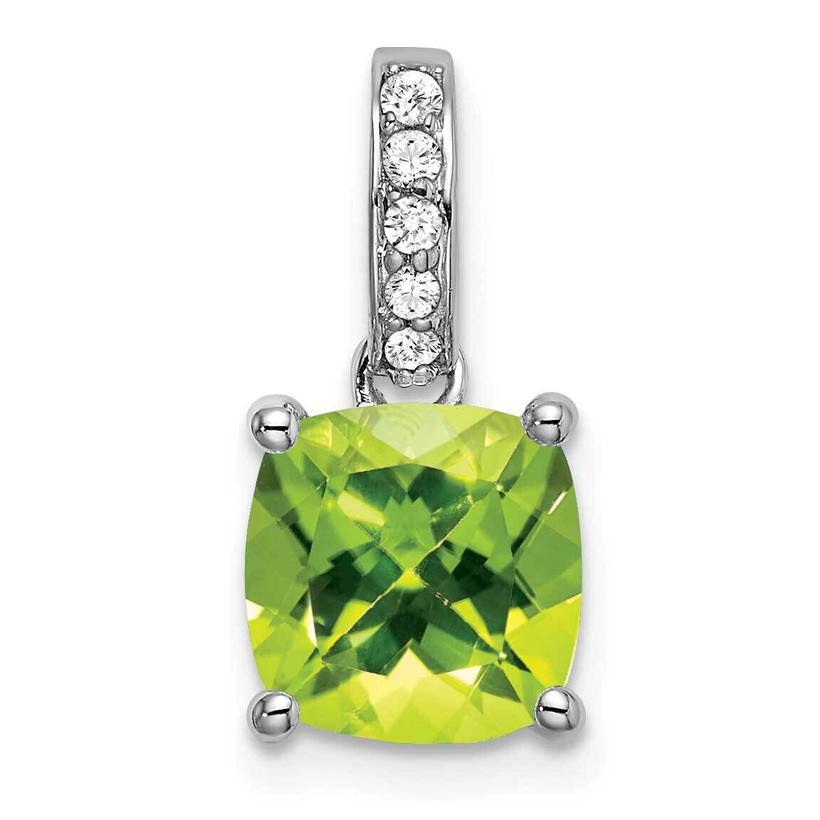 Cushion Peridot Diamond Pendant 14k White Gold PM7048-PE-006-WA, MPN: PM7048-PE-006-WA,