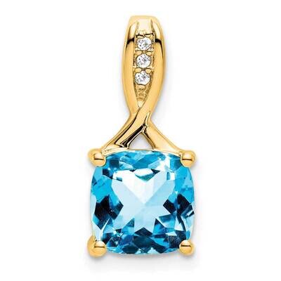 Cushion Blue Topaz Diamond Pendant 14k Gold PM7062-BT-002-YA, MPN: PM7062-BT-002-YA,