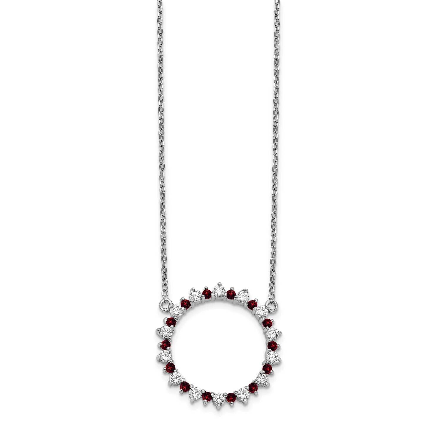 Diamond &amp; Garnet Fancy Circle Necklace 14k White Gold PM3854-GA-062-WA-18, MPN: PM3854-GA-062-WA-18…