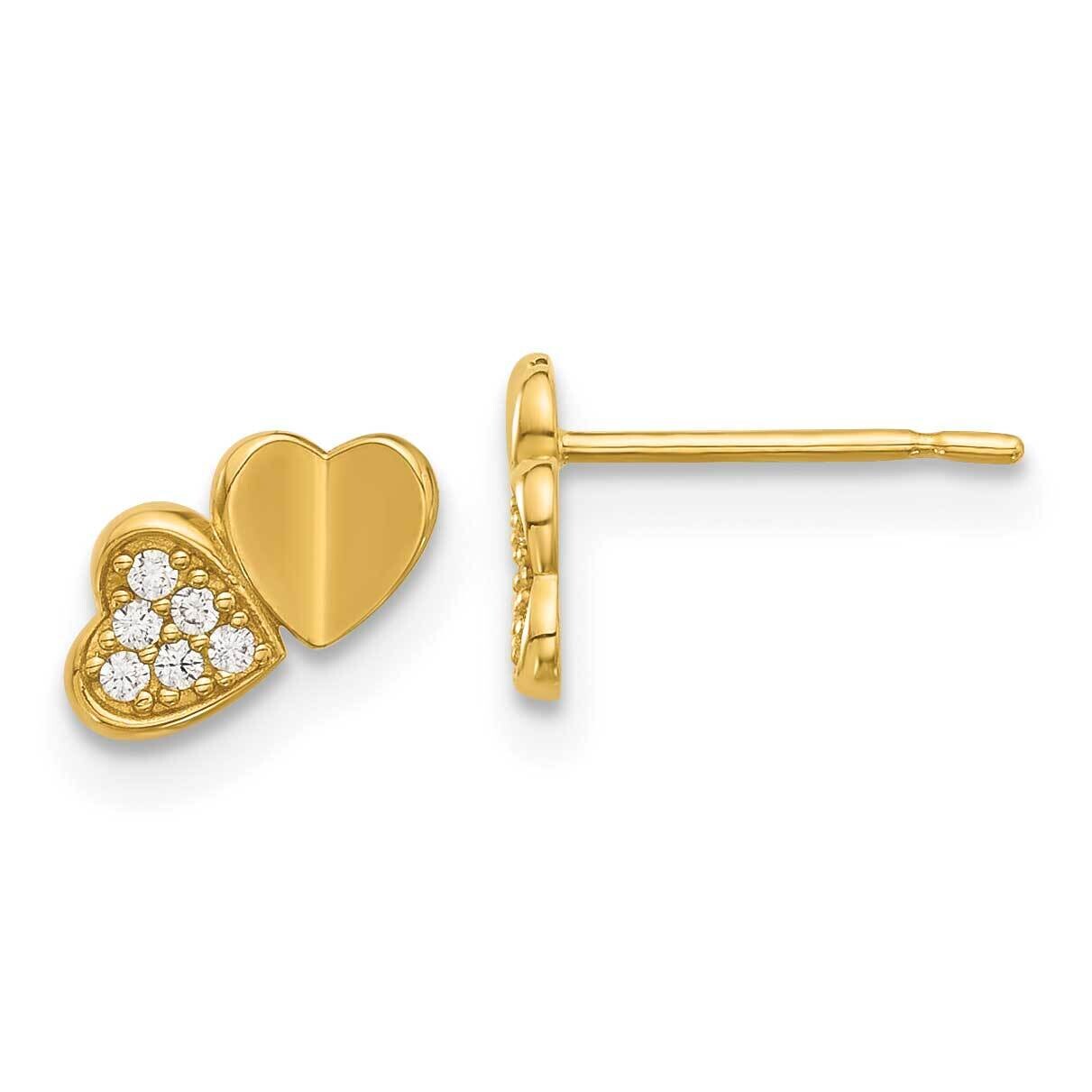 Madi K Polished CZ Double Hearts Post Earrings 14k Gold GK1178, MPN: GK1178,