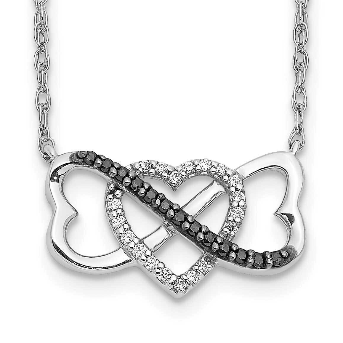 Black White Diamond Triple Heart 17 Inch Necklace 10k White Gold PM4680-BK-010-1WA