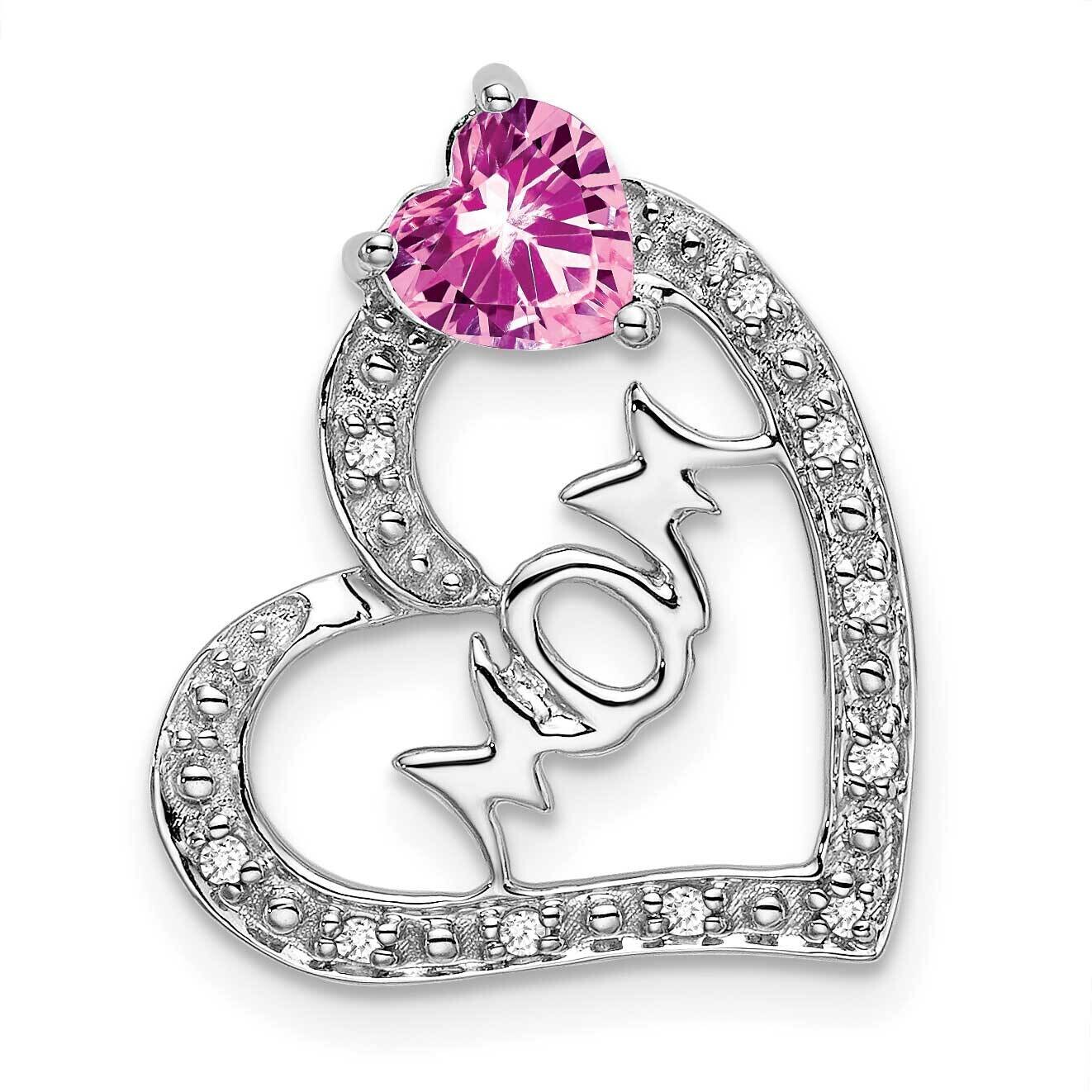Created Pink Sapphire/Diamond Mom Heart Pendant 14k White Gold PM7023-CPS-005-WA, MPN: PM7023-CPS-0…