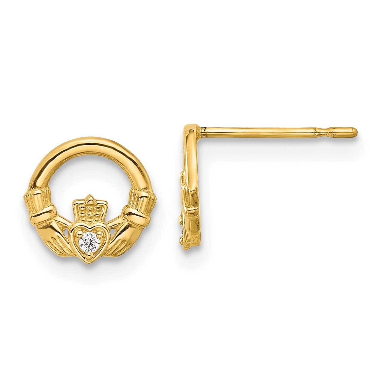 Madi K Polished CZ Claddagh Post Earrings 14k Gold GK1189, MPN: GK1189, 196904099391