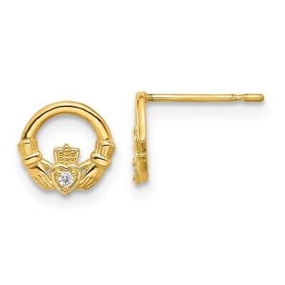 Madi K Polished CZ Claddagh Post Earrings 14k Gold GK1189, MPN: GK1189, 196904099391