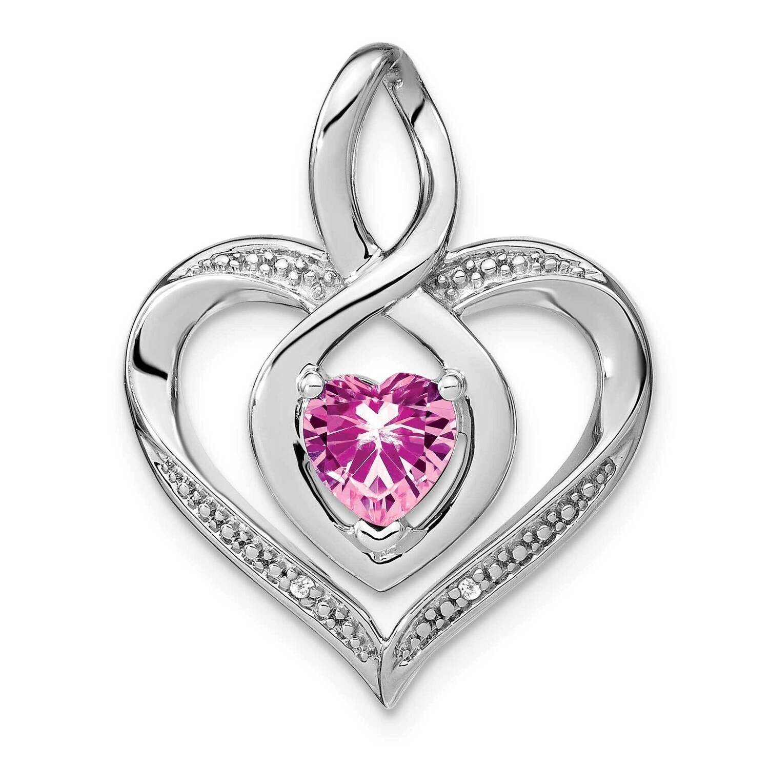 Rhod-Plated Created Pink Sapphire/Diamond Pendant Sterling Silver PM4440-CPS-001-SSA, MPN: PM4440-C…