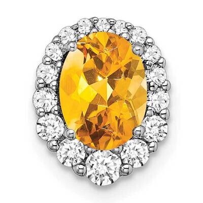 Oval Citrine Diamond Halo Chain Slide 14k White Gold PM7050-CI-033-WA, MPN: PM7050-CI-033-WA,