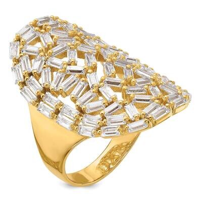 Gold-Plated Oval Baguette Crystal Ring Sterling Silver J325824240360, MPN: J325824240360,