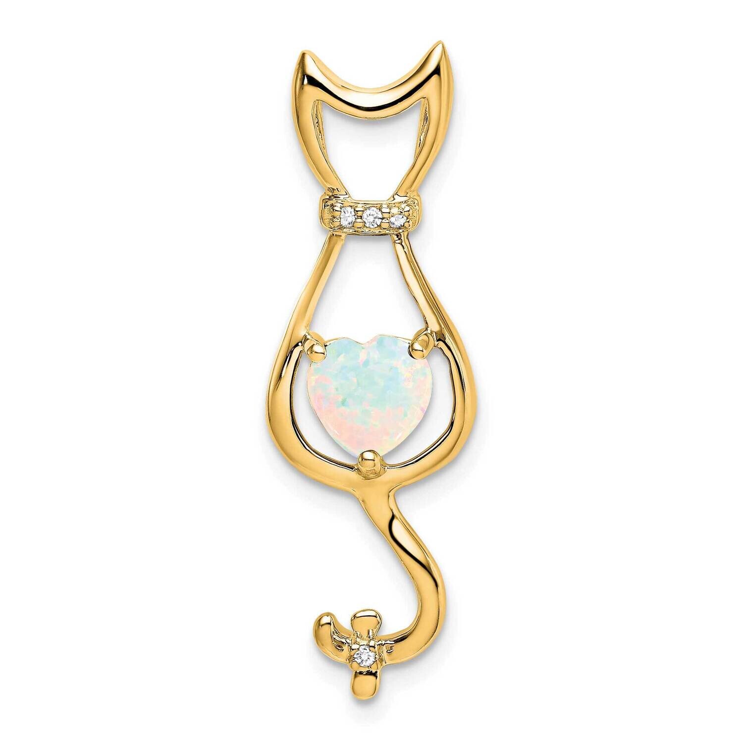 Created Opal Diamond Cat Pendant 14k Gold PM7030-OP-002-YA, MPN: PM7030-OP-002-YA,