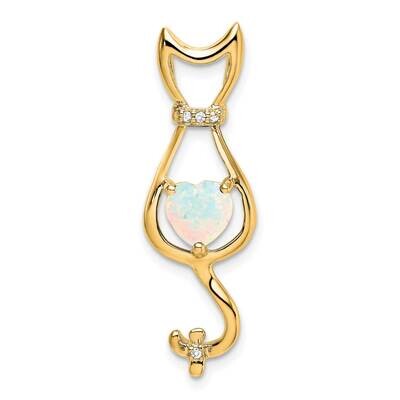 Created Opal Diamond Cat Pendant 14k Gold PM7030-OP-002-YA, MPN: PM7030-OP-002-YA,