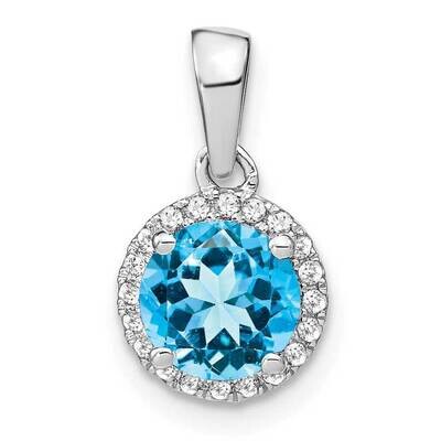 Blue Topaz Diamond Halo Pendant 14k White Gold PM7068-BT-010-WA, MPN: PM7068-BT-010-WA,
