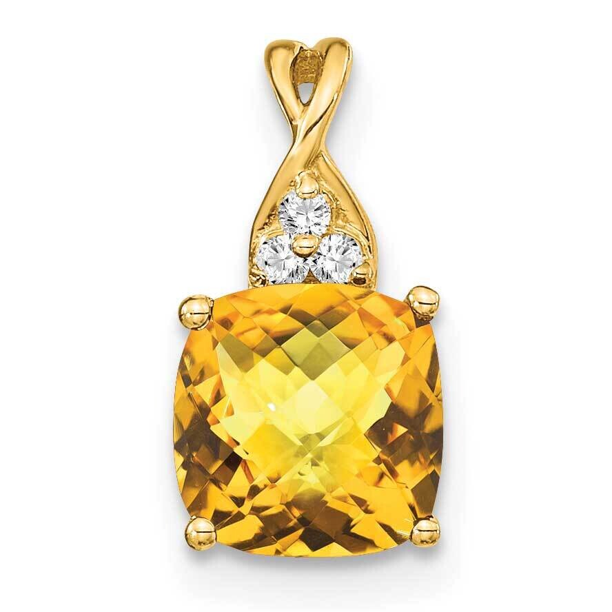 Checkerboard Citrine Diamond Pendant 14k Gold PM4393-CI-003-YA, MPN: PM4393-CI-003-YA, 191101401244