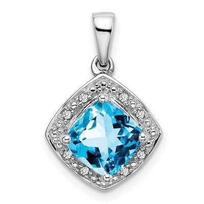 Cushion Blue Topaz Diamond Pendant 10k White Gold PM7045-BT-004-1WA, MPN: PM7045-BT-004-1WA,