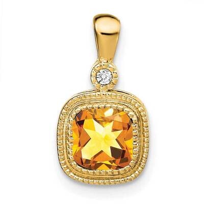 Cushion Citrine Diamond Pendant 14k Gold PM3665-CI-001-YA, MPN: PM3665-CI-001-YA,