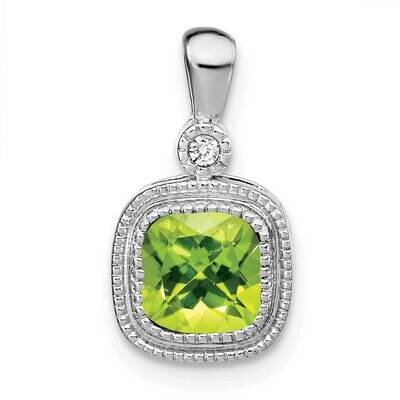 Cushion Peridot Diamond Pendant 14k White Gold PM3665-PE-001-WA, MPN: PM3665-PE-001-WA,