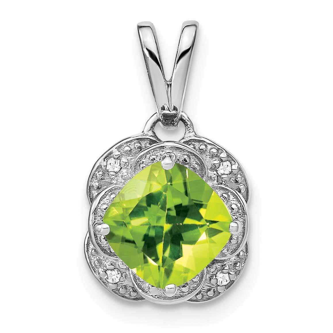 Cushion Peridot Diamond Pendant 14k White Gold PM7037-PE-002-WA, MPN: PM7037-PE-002-WA,