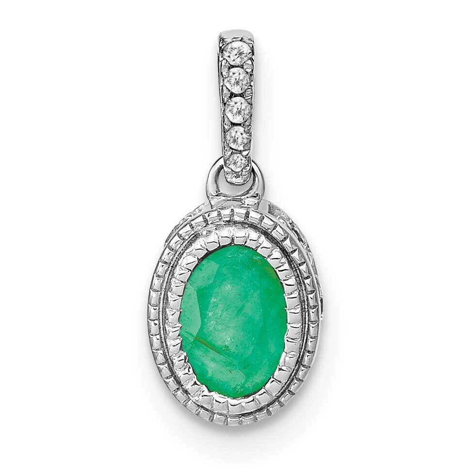 Oval Emerald Diamond Pendant 14k White Gold PM7093-EM-011-WA, MPN: PM7093-EM-011-WA,