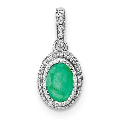 Oval Emerald Diamond Pendant 14k White Gold PM7093-EM-011-WA, MPN: PM7093-EM-011-WA,