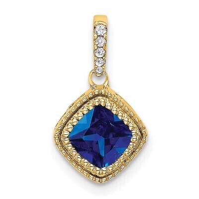 Cushion Sapphire Diamond Pendant 14k Gold PM7092-SA-013-YA, MPN: PM7092-SA-013-YA,