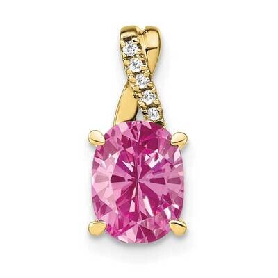 Oval Created Pink Sapphire Diamond Pendant 10k Gold PM4235-CPS-003-1YA, MPN: PM4235-CPS-003-1YA,