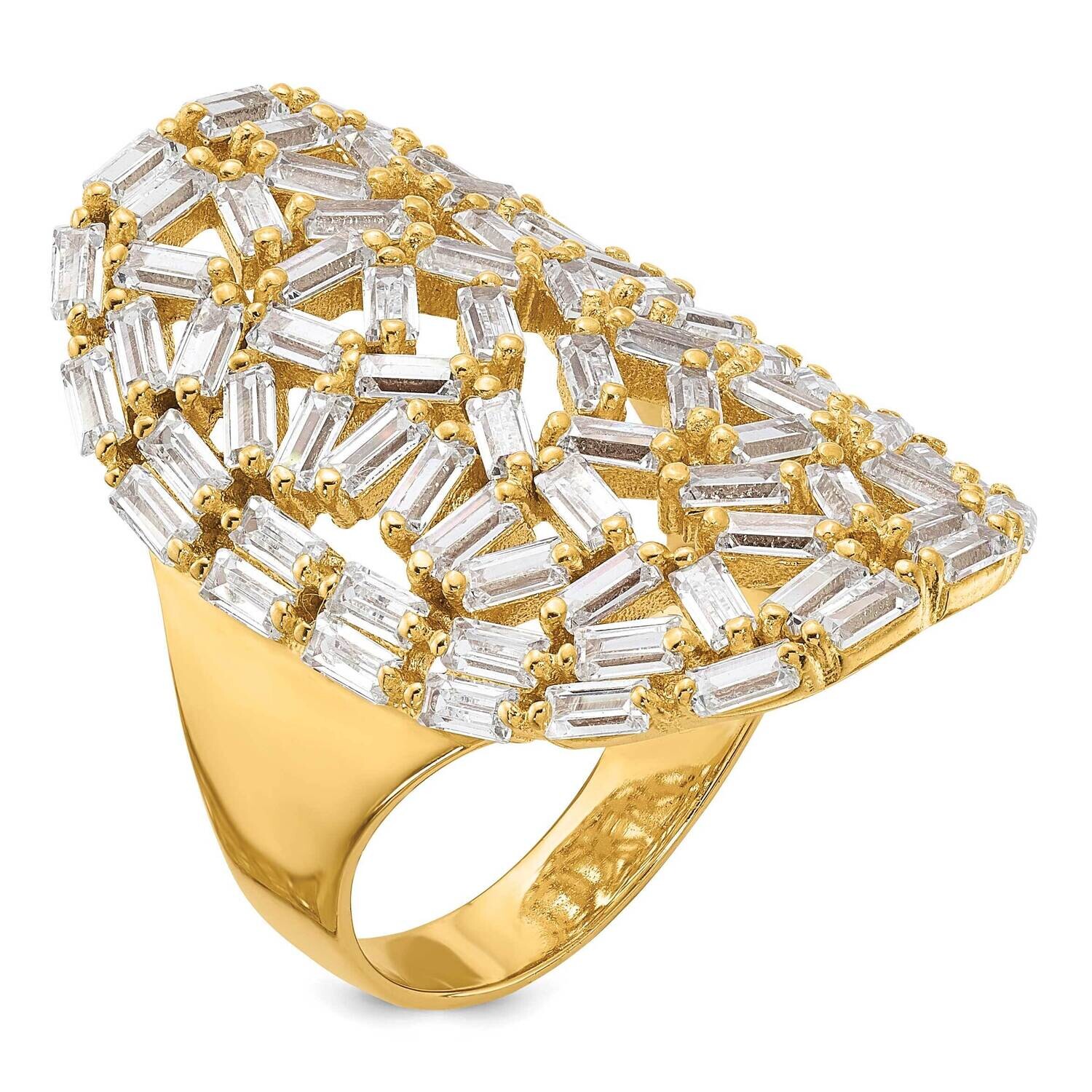Gold-Plated Oval Baguette Crystal Ring Sterling Silver J325824240354