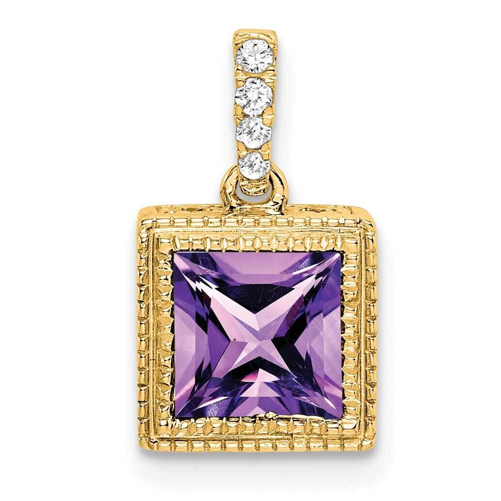 Square Amethyst Diamond Pendant 14k Gold PM7096-AM-013-YA, MPN: PM7096-AM-013-YA,