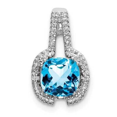 Cushion Blue Topaz Diamond Pendant 14k White Gold PM7060-BT-001-WA, MPN: PM7060-BT-001-WA,