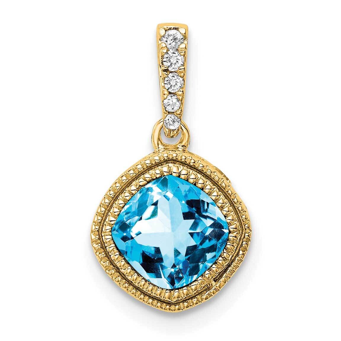 Cushion Blue Topaz Diamond Pendant 10k Gold PM7092-BT-021-1YA, MPN: PM7092-BT-021-1YA,