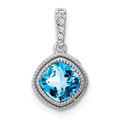 Cushion Blue Topaz Diamond Pendant 14k White Gold PM7092-BT-021-WA, MPN: PM7092-BT-021-WA,