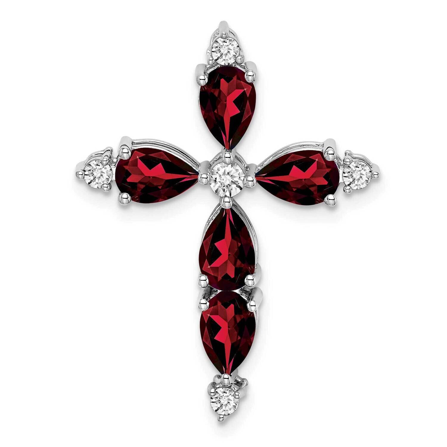 Garnet Diamond Cross Chain Slide 28 Inch 10k White Gold PM7040-GA-020-1WA, MPN: PM7040-GA-020-1WA,