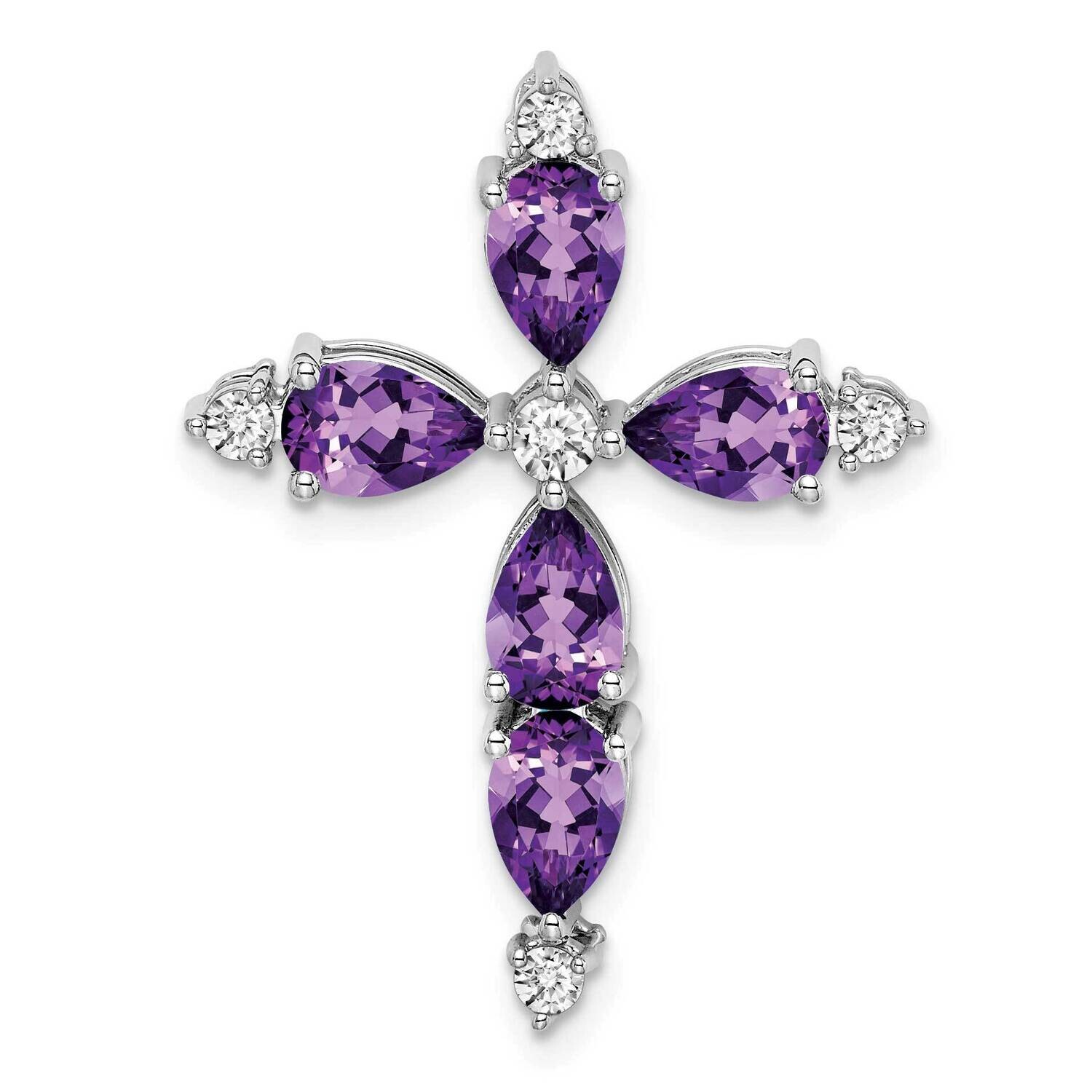 Amethyst Diamond Cross Chain Slide 28 Inch 14k White Gold PM7040-AM-020-WA, MPN: PM7040-AM-020-WA,