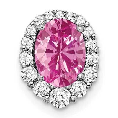 Oval Creat. Pink Sapphire Diamond Halo Chain Slide 14k White Gold PM7050-CPS-033-WA, MPN: PM7050-CP…