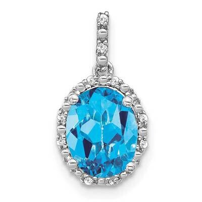Oval Blue Topaz Diamond Halo Pendant 14k White Gold PM7063-BT-006-WA, MPN: PM7063-BT-006-WA,