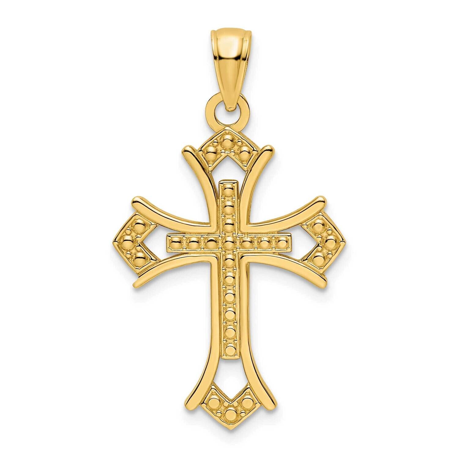 Beaded Cross Pendant 14k Polished Gold K9847